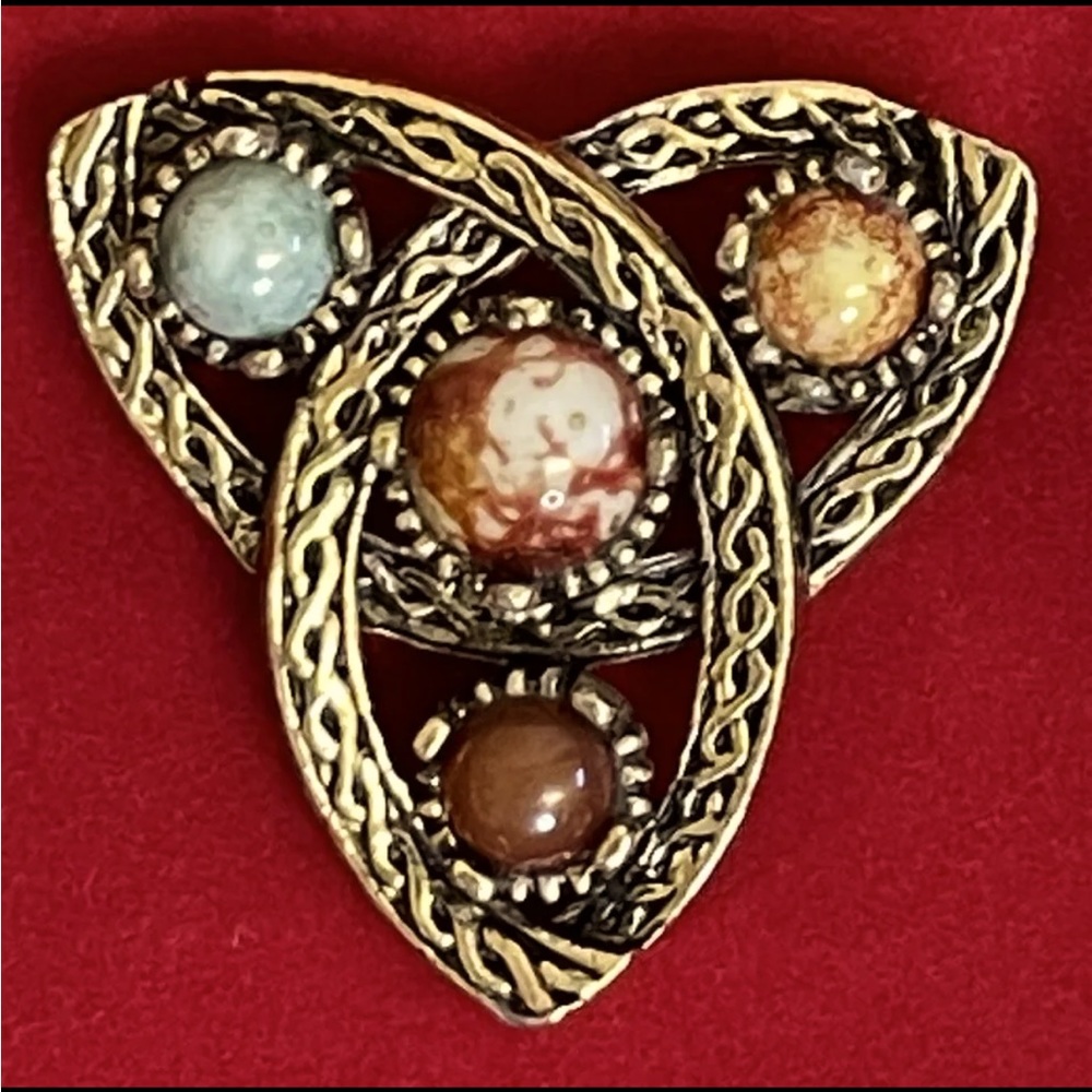Vintage Jacobite Celtic Knot Gold Tone Brooch Signed